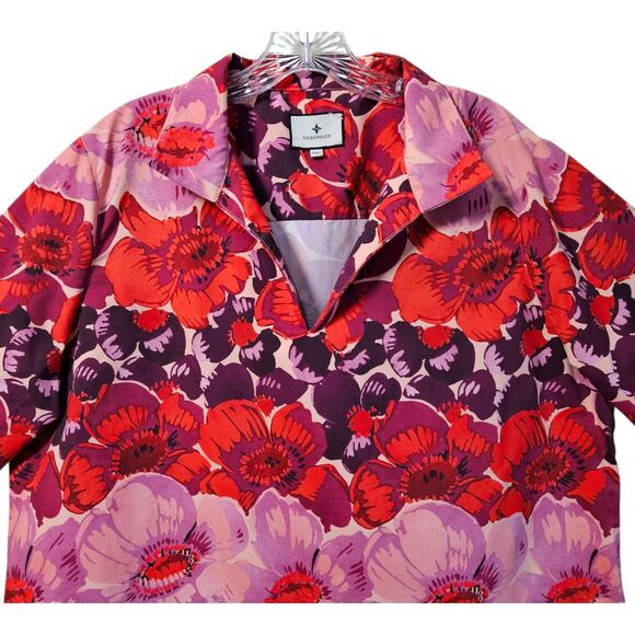 TUCKERNUCK Women's Plus XXL 2X Tunic Top Poppy Stripe Margot Tropical Floral 48" - Picture 3 of 9